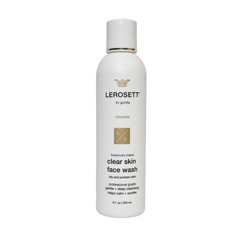LEROSETT Face Wash for Clear Skin, Gentle Exfoliating Cleanser, Targets Pores, Blemishes & Oily Skin, Aloe-Based, 12 Botanicals, Glycolic Acid, Softens Skin, Vegan Non-Drying - 60-Day 6.7 oz.