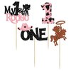 24Pcs Cowboy My 1st Birthday Cupcake Toppers Riding Horse Cowgirl Hats Cake Decorations Western Theme Happy Birthday Baby Shower Party Cake Decorations Supplies Pink