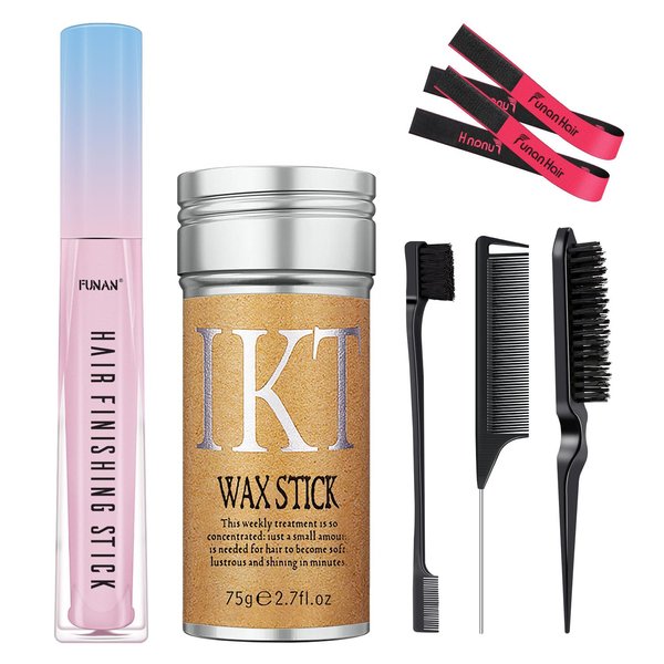 7Pcs Hair Wax Stick Set for Non-Greasy Hair Styling Products for Women Include Hair Wax Stick, Hair Finishing Stick, Hair Styling Combs, Wig Edge Elastic Bands