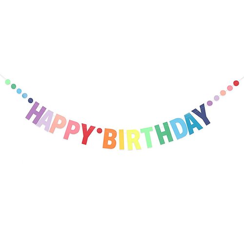 MEETINGU Happy Birthday Banner, Personalized Colorful Gradient Letters Banner, Rainbow Birthday Party Circle Dots Hanging Decorations for Kids Baby Adults Birthday Decorations Party Supplies