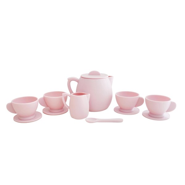 Marlowe & Co Silicone Tea Play Set for Children, Montessori 12 Piece Silicone Dishwasher Safe Tea Set, Fine Motor and Language Skills Kitchen Toy, Gift for 3 4 5 6 Year Old (Primrose Pink)