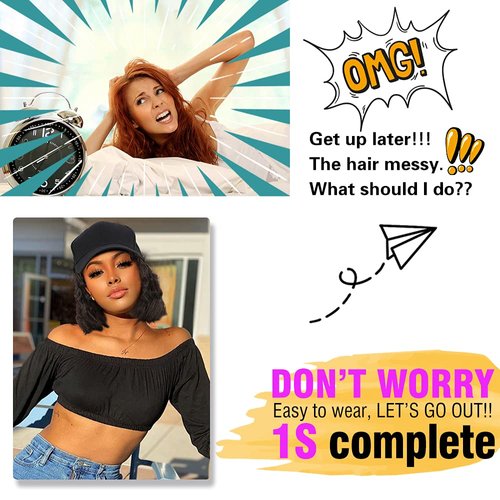 CHRSHN Hat Wig for Women, Short Wave Baseball Cap Wig with Curly Synthetic Hair Extensions, Adjustable Brown Black Baseball Hat Wig