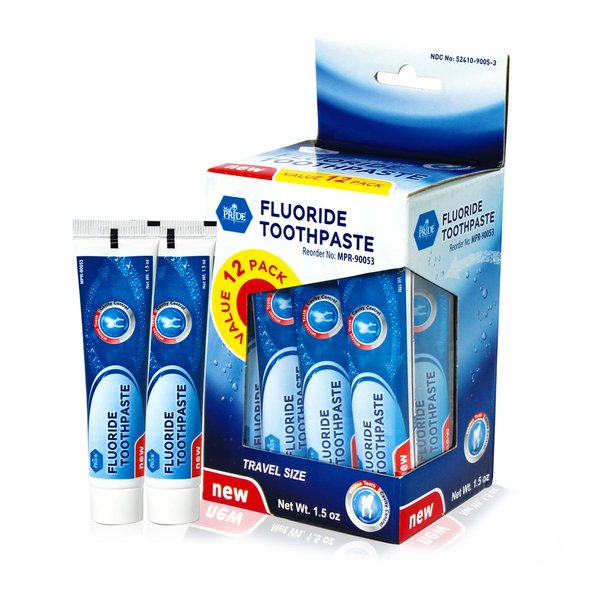 MED PRIDE Travel Size Fluoride Toothpaste – Value Pack of 12 Toothpaste Tubes 1.5 oz Each – Anticavity Toothpaste for Kids & Adults – Vegan Travel Toothpaste for Whiter Teeth and Fresh Breath