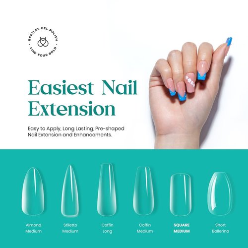 Beetles Gel Nail Tips 500Pcs Medium Square Pre Shaped Clear Full Cover False Nails for Gel Art Polish Soak Off Lamp Nail Extensions Acrylic Press on Nail Tips