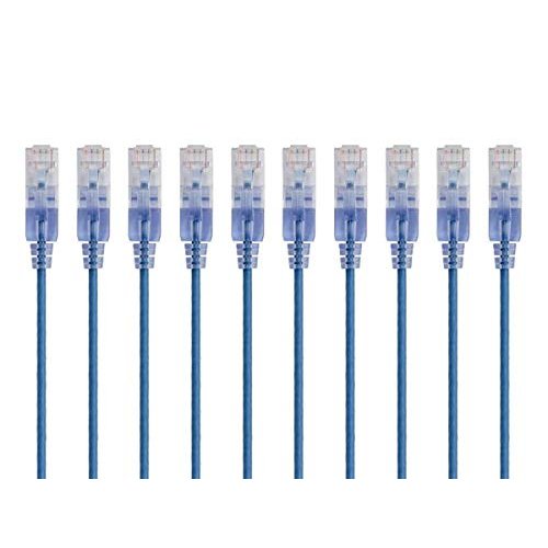 Monoprice Cat6A Ethernet Patch Cable - Snagless RJ45, 550Mhz, 10G, UTP, Pure Bare Copper Wire, 30AWG, 10-Pack, 1 Feet, Blue - SlimRun Series
