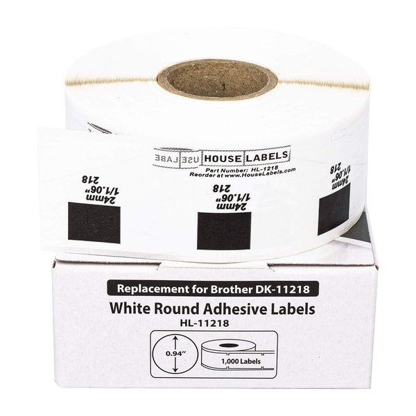 HOUSELABELS Compatible with DK-1218 Replacement Roll for Brother QL Label Printers; 1,000 Round Labels; 1" (25.4mm) Diameter with 2 Reusable CARTRIDGES - 1 Roll