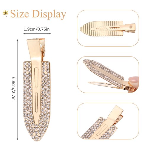 yoyokid 4PCS No Crease Hair Clips, Rhinestone No bend Hair Clips Diamond Metal Pin Flat Barrettes for Makeup Bang, Styling Tool for Women Girls, Silver Gold