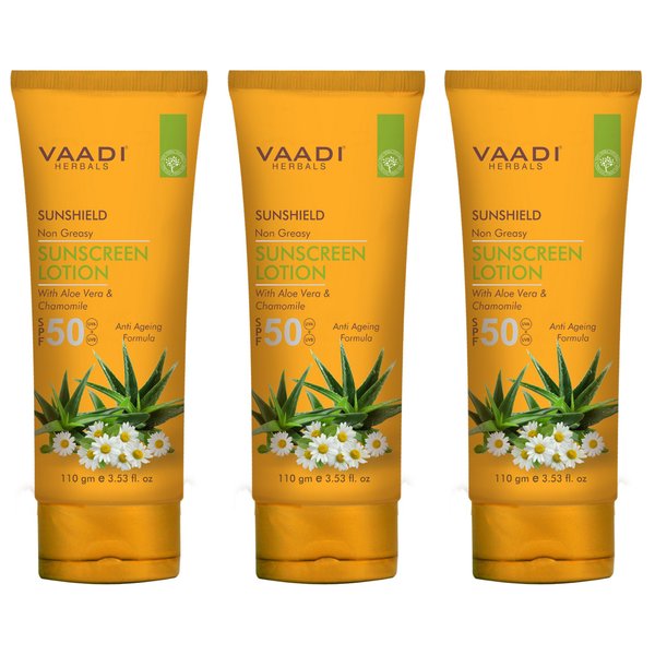 Vaadi Herbals Sunscreen Lotion SPF-50, 110g (Pack of 3)