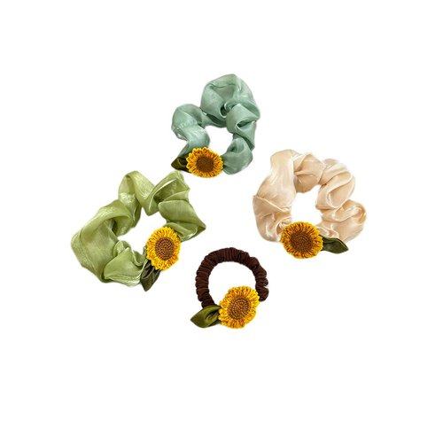 Sunflower Hair Scrunchies Floral Flower Ponytail Holder Sunflower Hair Bands Scrunchy BW31 (4 PCs Set)