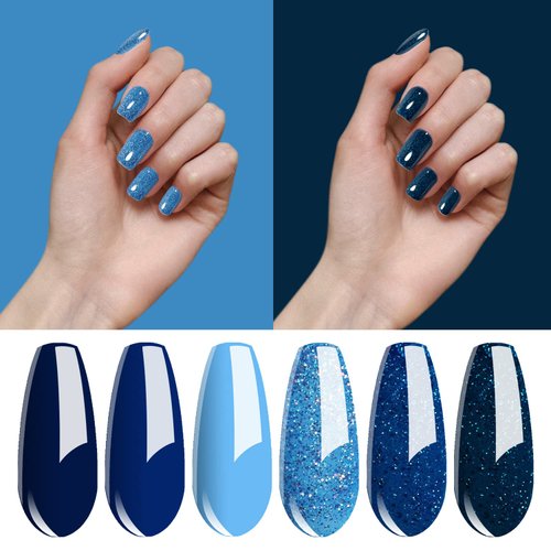 Vishine Soak Off UV LED Gel Nail Polish Set Blue Glitter Colors, 8ml each Nail Gel Manicure Kit