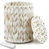 Ctosree 1.3 Gallons Small Wicker Trash Can with Lid Handle Boho Woven Braided Bathroom Waste Basket Trash Can with 100 Garbage Bags for Bedroom Office Laundry(Cream White,Braided Polypropylene)