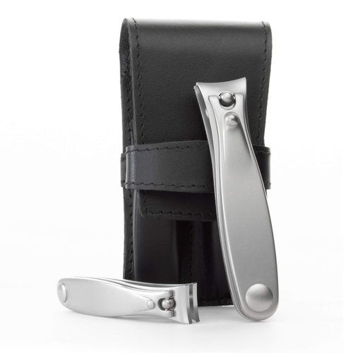 GERMANIKURE Nail Clippers Set in Black Leather Case – Ethically Made in Solingen Germany, FINOX Stainless Steel Tools – Professional Quality Manicure & Pedicure Kit
