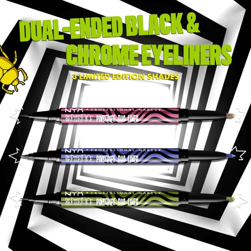 NYX PROFESSIONAL MAKEUP BEETLEJUICE Pinstripe Duo Eye Liner, Dual-Ended Black Liquid Eyeliner + Green Chrome Eyeliner