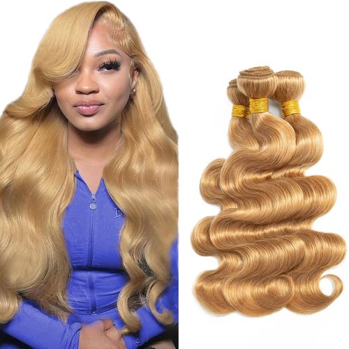#27 Bundles Human Hair Color #27 Honey Blonde Body Wave Bundles Human Hair 14 14 14 Inch Unprocessed Brazilian Virgin Hair 8A Grade Blonde Body Wave Human Hair Bundles for Women