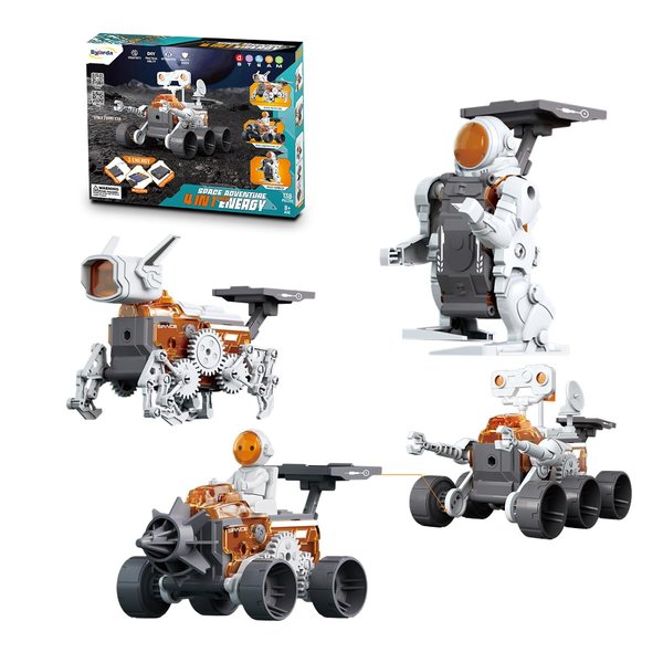 STEM 4-in-1 Building Toys, Solar Robot kit for Kids 8-12,Four Forms of Variable Robot, Exploration Vehicle, Engineering Vehicle, with 3 Power modules,Educational Science Kits for 8+ Years Old Boys
