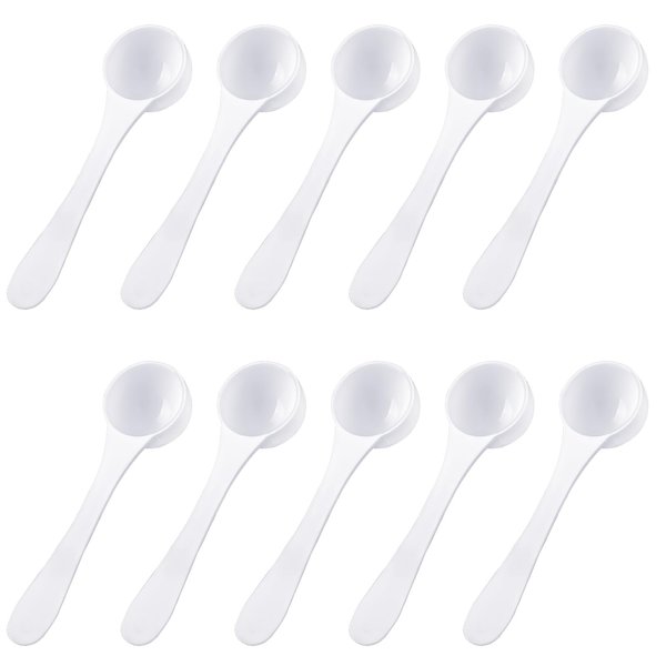 10 PCS Plastic Measuring Spoons Measuring Spoon Set 5 ml Teaspoon Measuring Spoons Food Grade Long Handle Reusable White Coffee Sugar Spices Protein Spoons for Cooking and Baking