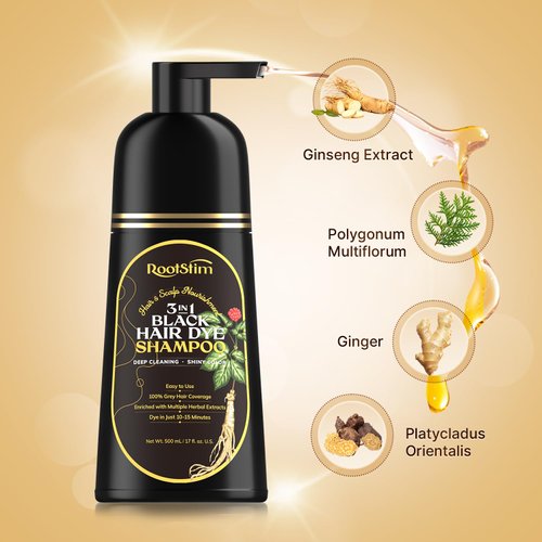 Black Hair Dye Shampoo 3 in 1 Gray Hair Coverage in Minutes Natural Herbal Ingredients Hair Color Shampoo Ammonia Free Perfect for Men Women All Color Treated Hair Types 500mL