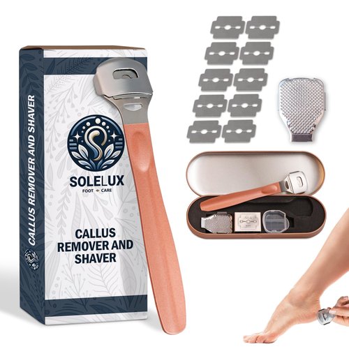 SoleLux Callus Shaver for Feet - Stainless Steel Feet Callus Remover to Exfoliate Hard Dead Skin, Foot Razor for Callus Removal, Heel Scraper Foot File with 10pcs Blades