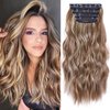 MaopaoBeauty 4PCS 20 Inches Hair Extensions Clip in Long Curly Hair Extensions Natural Thick Hair Pieces for Women (Reddish Brown Mixed Ash Blonde)