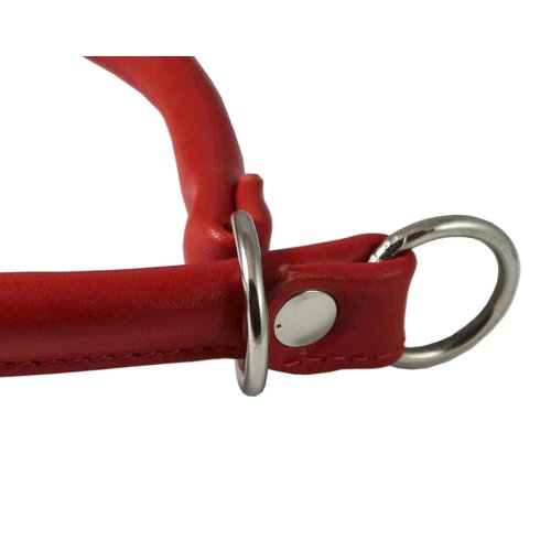Round Genuine Rolled Leather Choke Dog Collar 19" Long Red