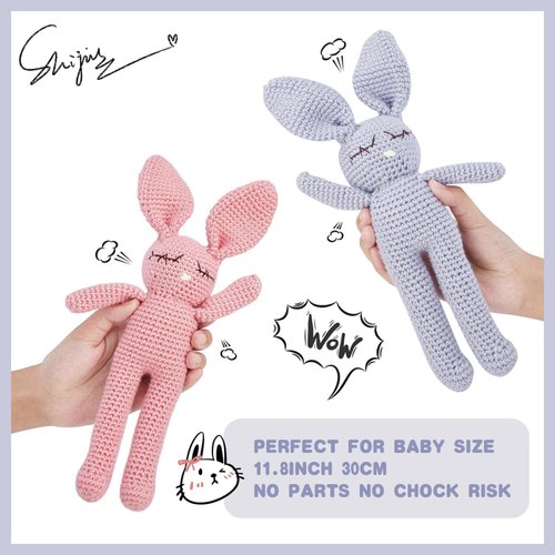 KITA Knitted Bunny Plush Toy for Dogs, Cats & Puppies, Bunny Crochet Plush Animal Toy, Sleepy Head Bunny Soft Stuffed Organic Toy (Pink)