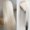 FINMOO Platinum Blonde Lace Front Wigs Human Hair Pre Plucked #60 Straight Human Hair Wig 13x4 HD Transparent Lace Frontal Wig Glueless Silver Lace Front Wigs for Women 22 Inch 180 Density