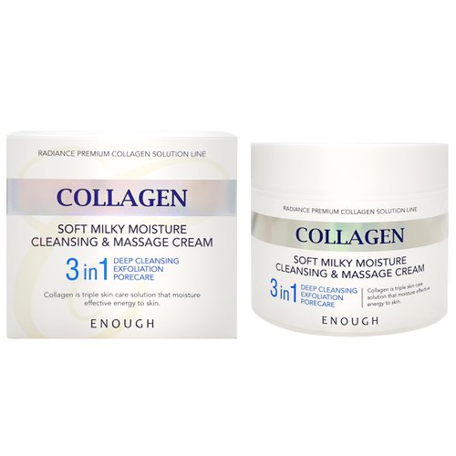 Enough Collagen Soft Milky Moisture Clensing & Massage Cream, 10.58 oz / 300g - 3in1 Deep Cleansing, Exfoliation & Pore Care