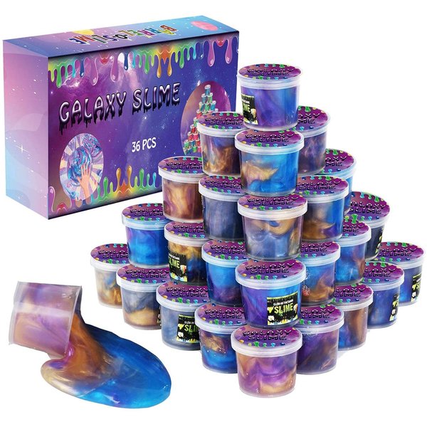 BVEHSR 36 Packs Galaxy Putty Slime, Party Favor for Kids Girls & Boys, Adults, Non Sticky, Stress & Anxiety Relief, Wet, Super Soft Sludge Toy,Easter Basket Stuffers