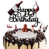 7Pcs Red Wine Happy Birthday Cake Topper Sets Black Glitter Beers Wine Glass Cake Decorations Set Celebrating Cheers to 21 30 40 50 60 Years Theme Birthday Party Supplies Set for Men Women