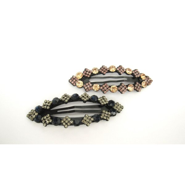 Generic Blue or pink crystal hair pin snap clip barrette for fine thin hair (Primary color: Blue and gray)