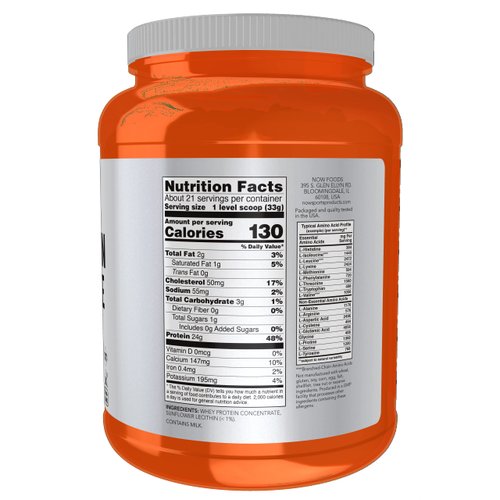 NOW Sports Nutrition, Whey Protein Concentrate, 24 g With BCAAs, Unflavored Powder, 1.5-Pound