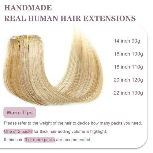 TCBOP Clip in Hair Extensions Real Human Hair Caramel Blonde to Bleach Blonde Highlight 16inch 100g 7pcs Straight Hair Extensions Clip ins for Women Soft Natural No Tangles