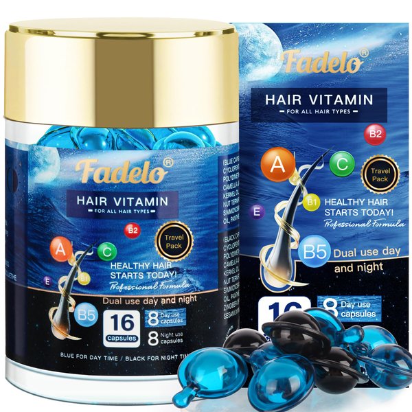 Intensive Hair Treatment Serum with Moroccan Oil and Vitamins A, C, E, and B5 for Hair Repair and Growth - No Rinse Serum for Women & Men - 16 Capsules (8 Day/8 Night)