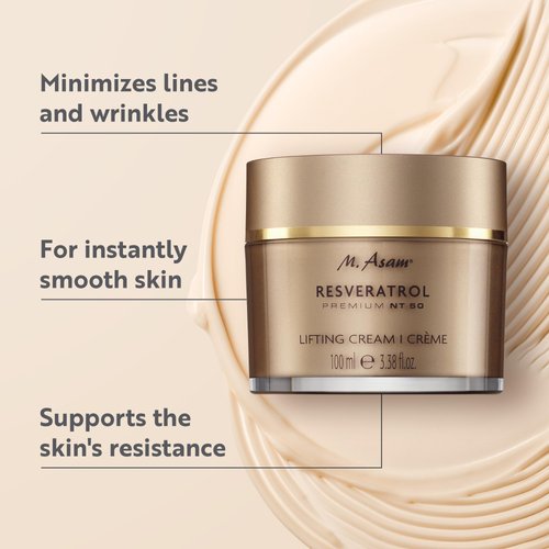 M. Asam RESVERATROL PREMIUM NT50 Lifting Cream (3.38 Fl Oz) – Moisturizer Face Cream with Hyaluronic Acid, Facial Moisturizer for Firm and Smooth Skin, Vegan Skincare for Youthful Radiance