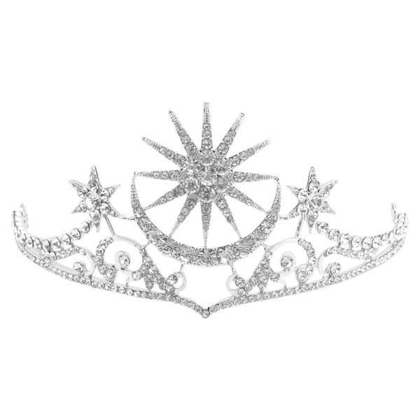 Lurrose Star Crown Moon Crown Star Moon Rhinestone Tiara Crowns Rhinestone Crown Crystal Tiara Crown Wedding Hair Accessories Bridal Hair Accessories (Silver)