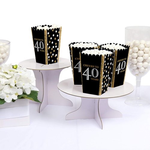Adult 40th Birthday - Gold - Birthday Party Favor Popcorn Treat Boxes - Set of 12