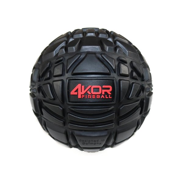 4KOR Fitness Massage Ball for Deep Tissue Myofascial Trigger Point Release, Physical Therapy, and Muscle Relief - 1 Grippy Mobility Roller Ball - 3.2 Inch Black Fireball