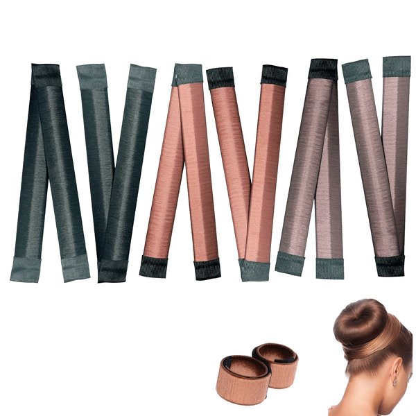 Qusmeiyici 6 Pcs Curlers Hair Bun, Easy Fast Snap Roll Magic Bun Tool,Bun maker for hair(Brown, Dark Brown,Black)