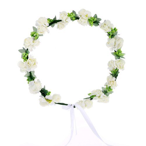 Onwon Multicolor Rose Flower Wreath Headband Floral Crown Garland Halo Hair Band for Wedding Festivals Photography Travel Performance Hair Accessories (Cream White)