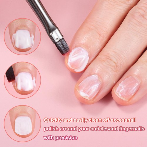 3Pcs Nail Art Clean-Up Brushes Set, Cleaning Mistake Polish On Cuticles Angled Round Flat Brush Acetone Resistant For Manicure Painting Design Cleaner Remover Tool Professional DIY