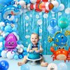 Winrayk Under the Sea Party Decorations Ocean Theme Birthday Supplies Blue Balloon Arch Fringe Curtain Bubble Garland Ocean Animals Print Balloon Kids Pool Beach Party Ocean Birthday Party Decorations