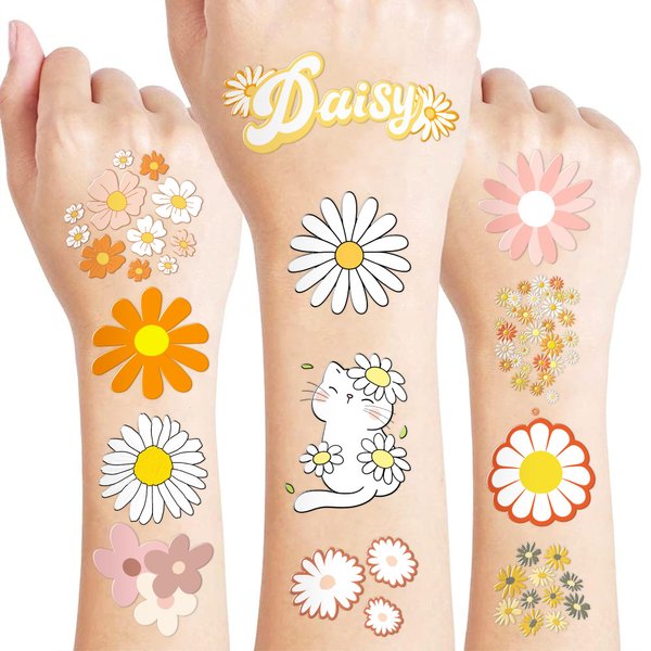 Daisy Temporary Tattoos for Kids Daisy Boho Birthday Party Decorations Favors Party Super Cute 96PCS Tattoos Stickers Supplies Kids Girls Boys Gifts Classroom School Prizes Themed Christmas