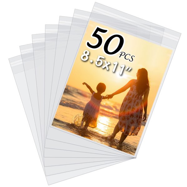 Somime 50 Pack Acid-Free Crystal Clear Sleeves Storage Bags for 8.5x11 Art Prints/Pictures/Photos/Framing Mat Mattes (Bag Size: 9"x11 3/7")