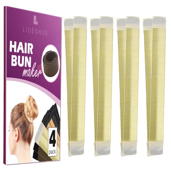 LIDESHUE 4 Pcs Hair Bun Maker, Hair Bun Maker For Women, Bun Donuts For Hair,Ballet Bun Maker-Easy Bun Hair Tool-Shaper Bun Hair Tool (Blonde)