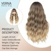 VERNA Blonde Wavy Wig with Bangs for Women, 26 Inch Long Blonde Wigs with Bangs for Women, Natural Looking Curly Blonde Wig, Heat Resistant Synthetic Wig, Middle Part Ombre Blonde Wavy wig for Daily