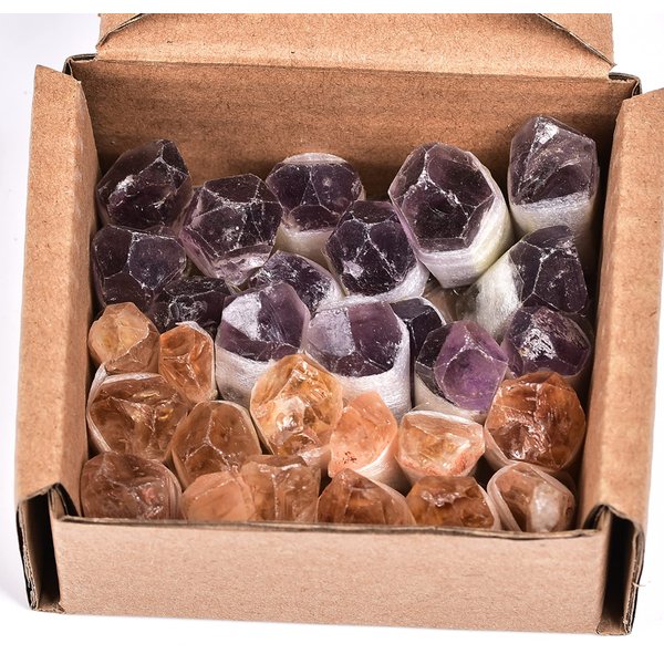 JIC Gem 24-30Pcs 0.4-0.5 Lbs Rough Natural Citrine Crystal and Amethyst Crystal Point Bulk,Raw Citrine Amethyst Crystals Healing Stones,Raw Ctrine and Amethyst Crystal Chips Bulk