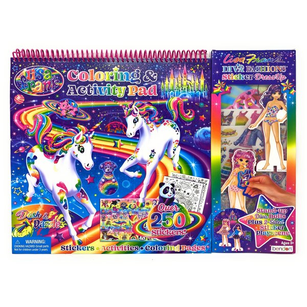 Bendon Lisa Frank Coloring and Activity Pad & Diva Fashions Sticker Dress Up Giant Activity Set – 40+ Activity and Coloring Pages with 250+ Stickers and Fashion Set
