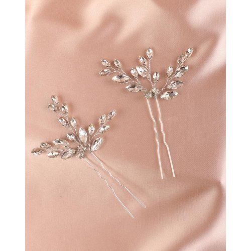 Rumtock 2pcs Crystal Silver Hair Pins Set for Women Wedding Bridal Vintage Hair Piece Jewelry (Silver)
