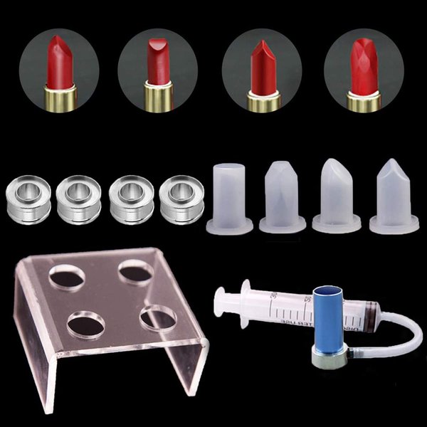 Kalolary 4 Holes Simple Design DIY Makeup Cosmetics Lipstick Mould Silicone Mold Making Tool Set with Lipstick demoulder(Bird Beak-Shape + Heart-Shape + Diamond-Shaped + Double-Beveled)