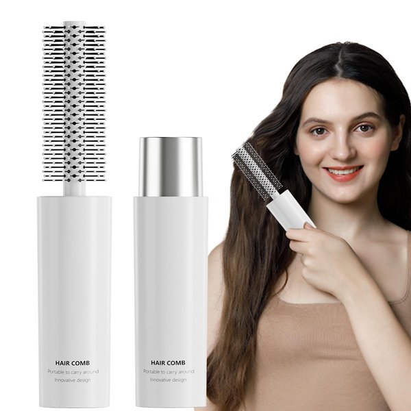 RHOS Small Round Hair Brush for Women & Men - Mini Styling Brush with Nylon Bristles for Blow Drying, Bangs, Curly, Thin or Short Hair (White)